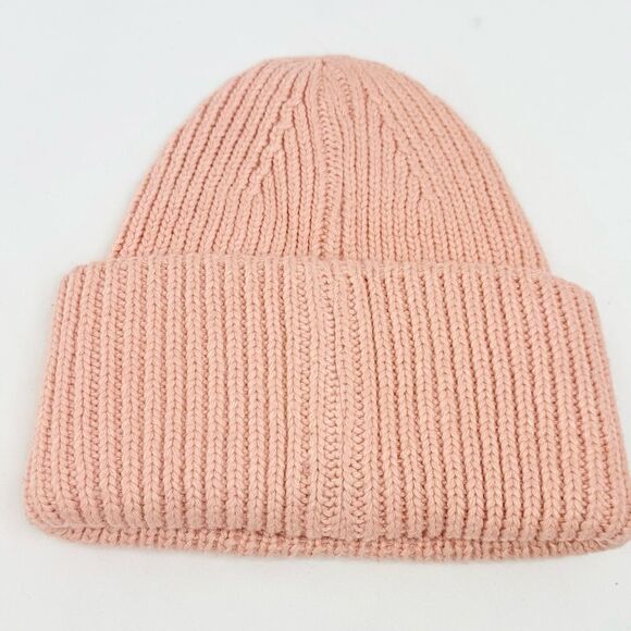 Acne Studios Face Logo Pansy Wool Peach Pink Knit Beanie